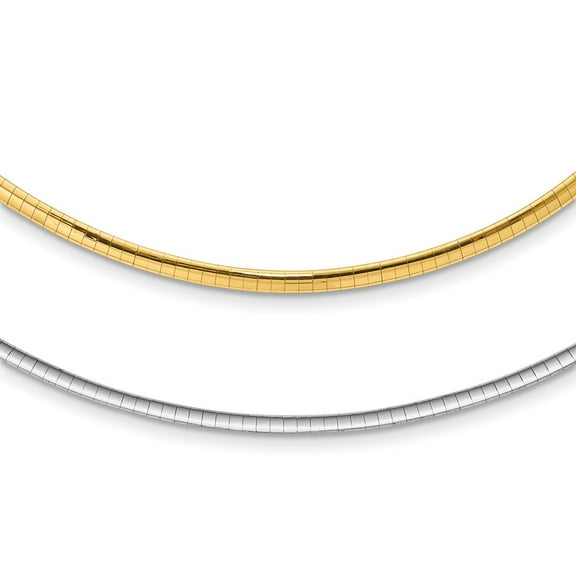 14K Two-Tone Gold Omega Chain Necklace Lt Reversible 3 mm w/extender 16 inch