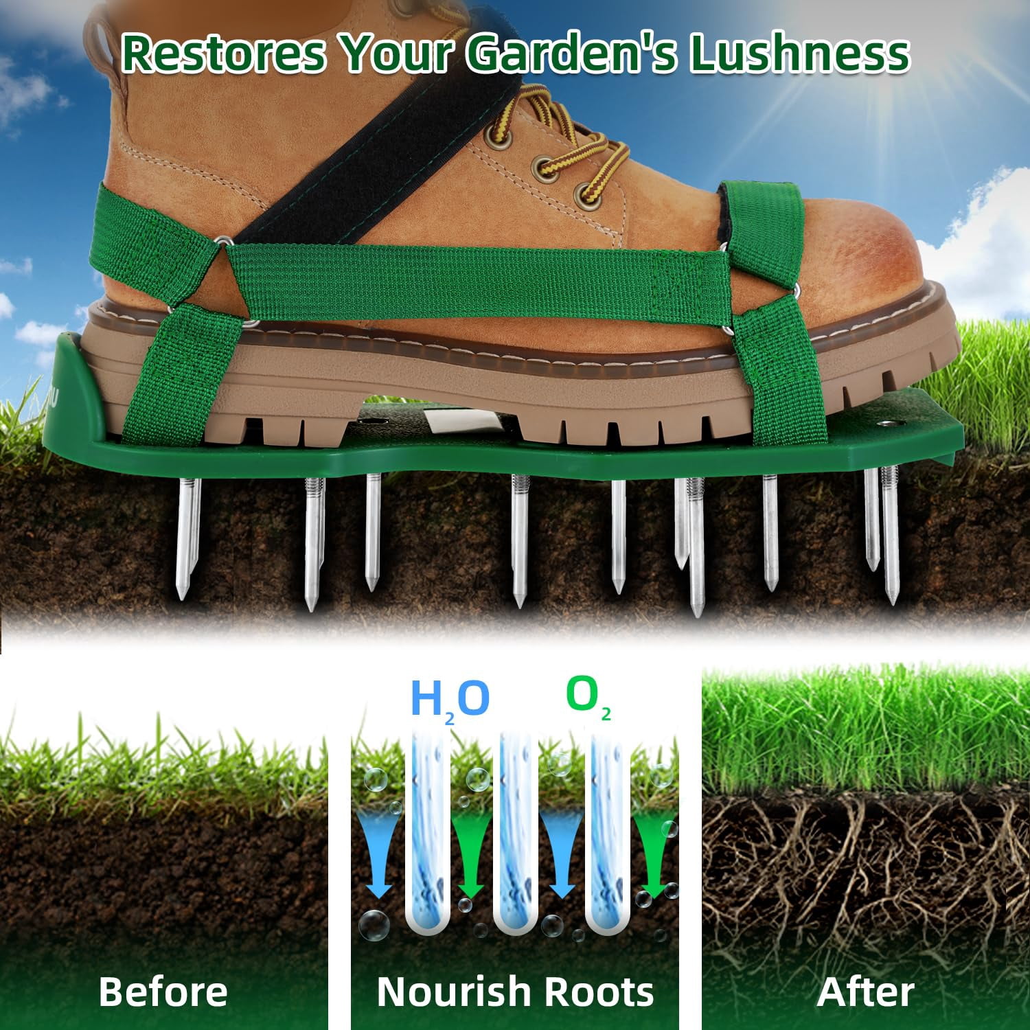 Lawn Aerator Shoes For Grass: Free-installation Aeration With Stainless Steel Shovel  Heavy Duty Spike Aerating Sandals Tool Yard Patio Garden