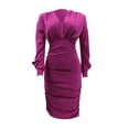 thumbnail image 5 of Seyurigaoka Women's Sexy Ruched Bodycon Dress, Plus Sized Deep V-Neck Long Sleeve Cocktail Dress, 5 of 8