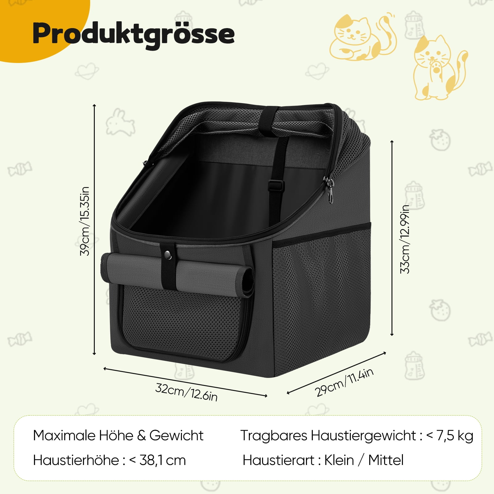 AMTPM 4-in-1 Pet Carrier, Bike Basket, Backpack, Car Seat for Small Dogs Cats, Foldable & Waterproof for Camping Hiking Outdoor Travel