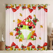 Manfei Cute Cartoon Frog Black Out Curtains,Rustic Fungus Mushroom Curtains Pack of 2 (42x63 Each),Brown Maples Red Berry Bedroom Curtains For Kids,Ultra Soft Home Decor
