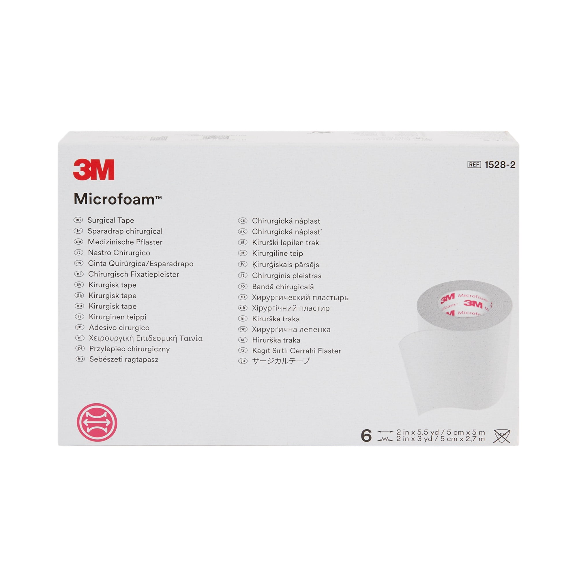 3M Microfoam Surgical Tape, Non-Sterile, Water-Resistant, White, 2 in x 5 1/2 yds, 6 Ct