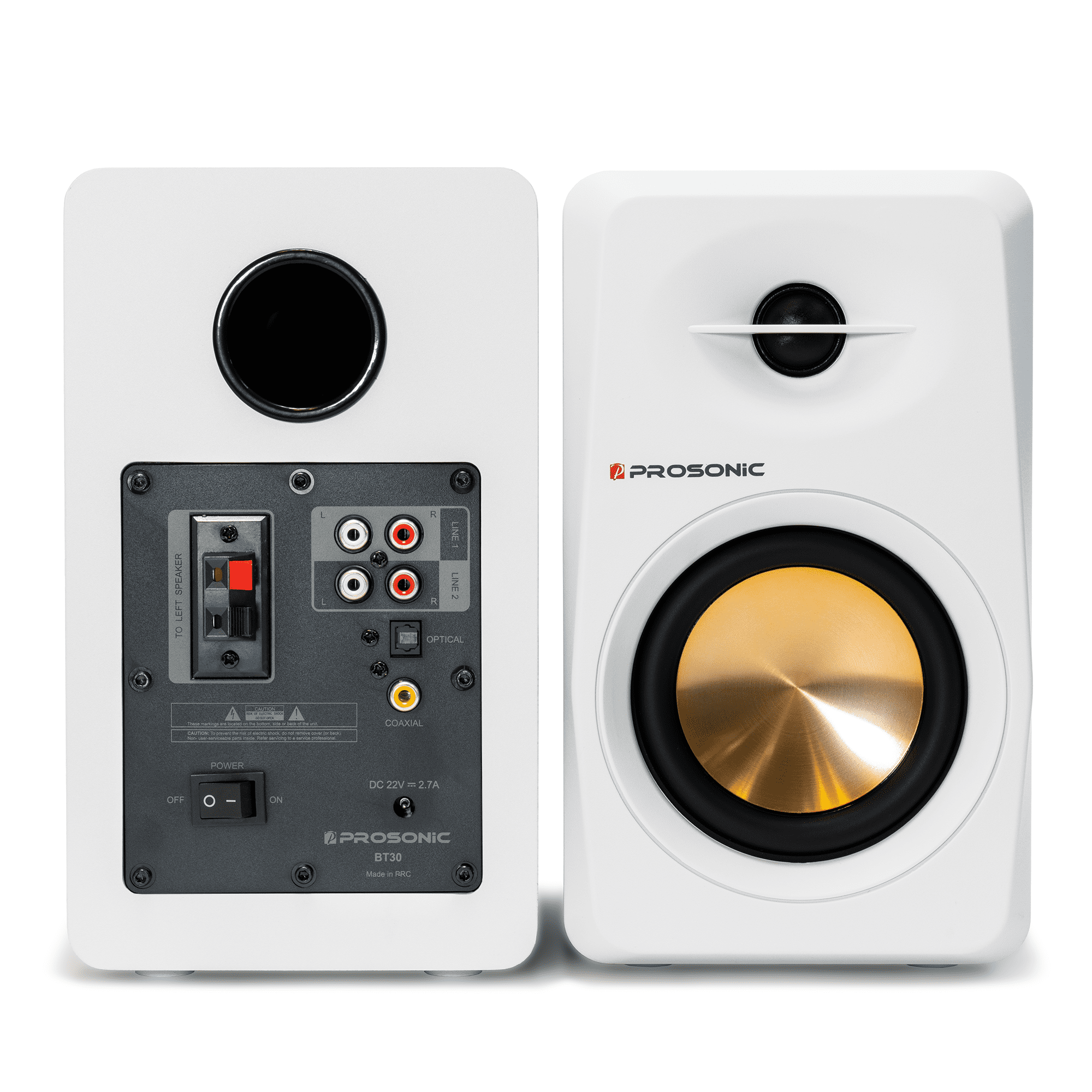 Prosonic BT30 Active Powered Wireless Bluetooth Bookshelf Speakers for for Home, Studio, Turntable, Etc 80 Watts (White)