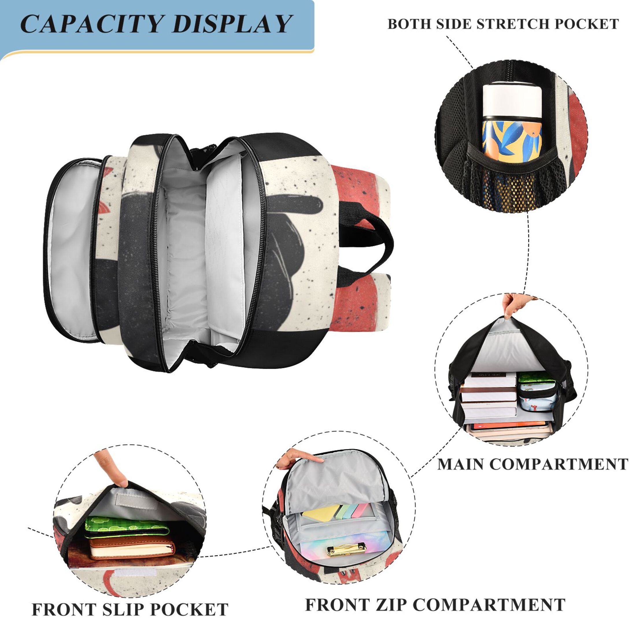 Backpack 12.9 *5.1 * 17.7 Inches Outing Backpack, Shopping Backpack, Travel Backpack Black Cat and Red Cat