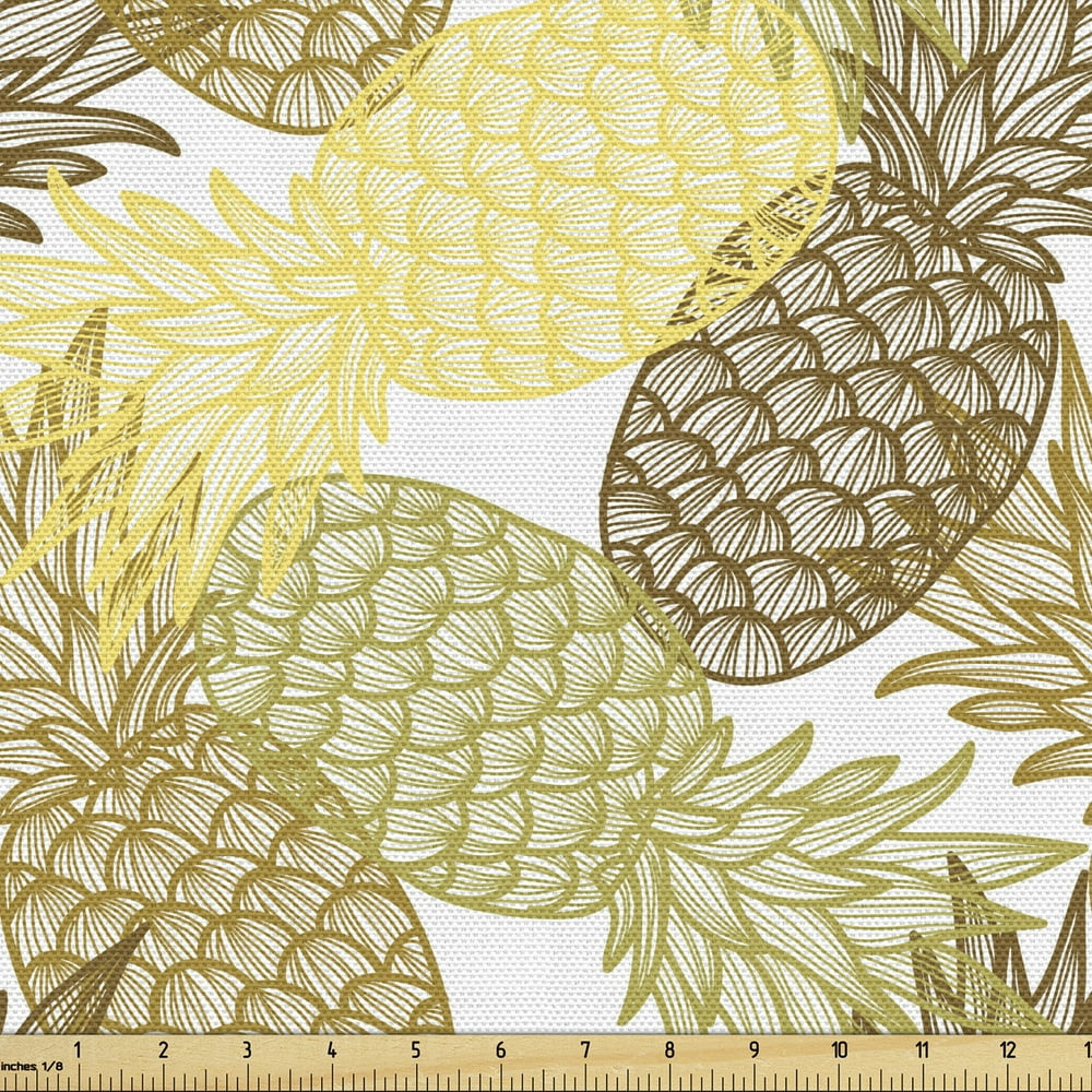 Pineapple Fabric by The Yard, Summer Themed Overlapping Curving Exotic