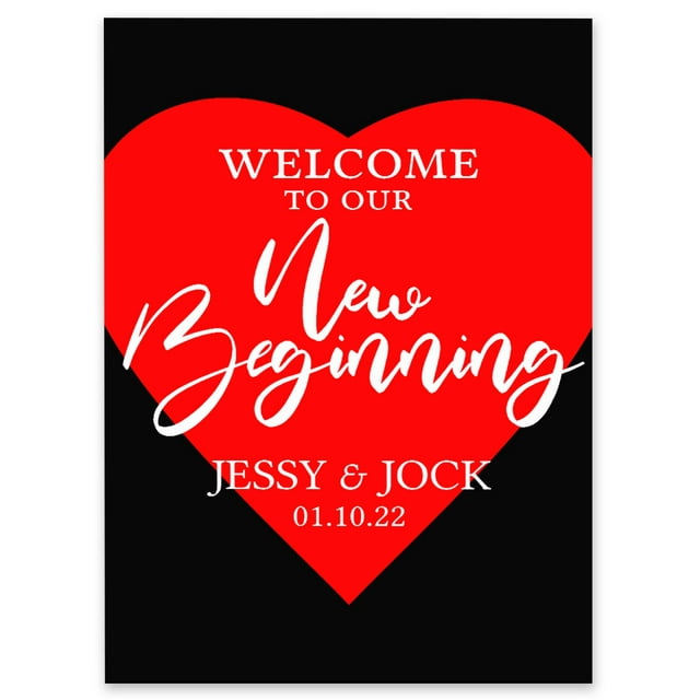 Darling Souvenir MADE WITH LOVE Personalized Welcome Sign/ Banner, Welcome To Our New Beginning Custom Heart Wedding, Engagement Party Sign - 18x12