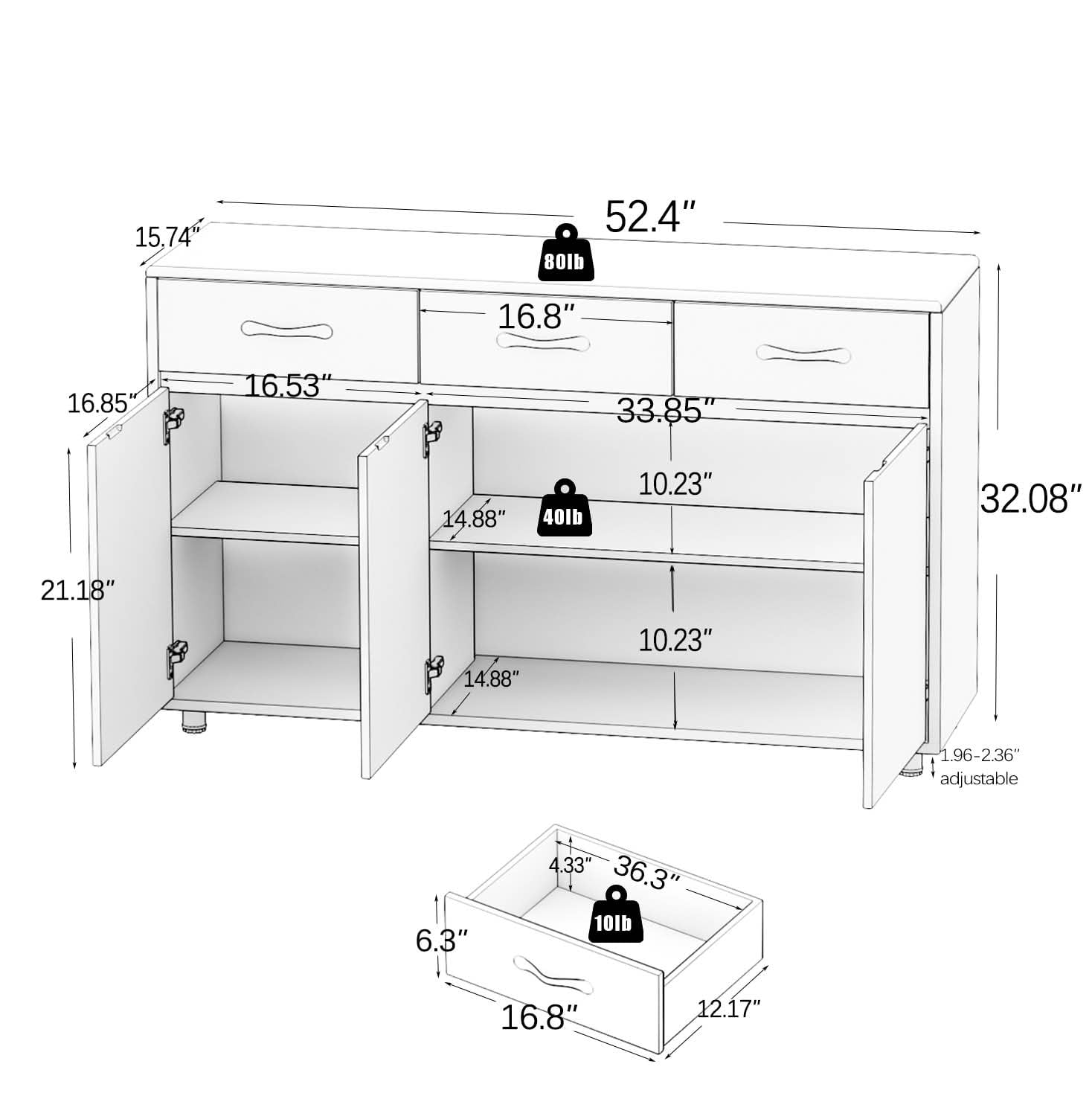 MAYEERTY Three Doors Side Table White