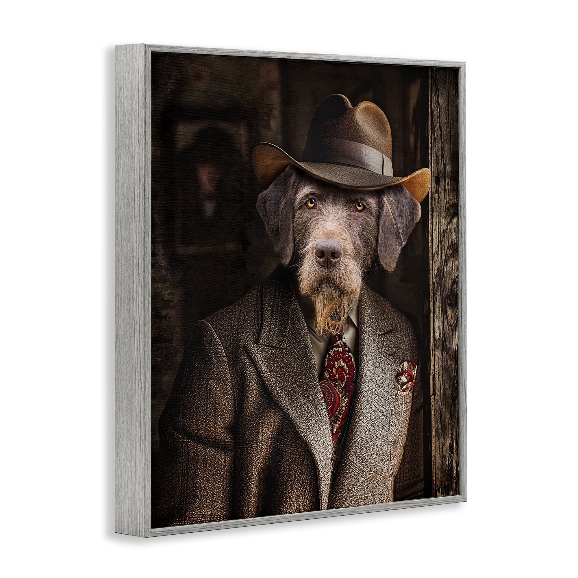 Stupell Industries Classic Dog in Suit Animals & Insects Painting Gray Framed Art Print Wall Art, 11 x 14