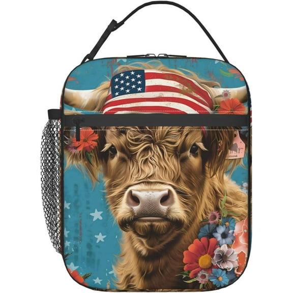 Insulated Lunch Box for Women Men Highland Cow Theme Lunch Box Reusable Portable Lunch Bag Cooler Tote Durable Lunch Container for Office Picnic Work Travel
