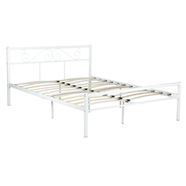 Metal Bed Frame Full Size with Vintage Headboard and Footboard, Platform Base Bed Frame, White