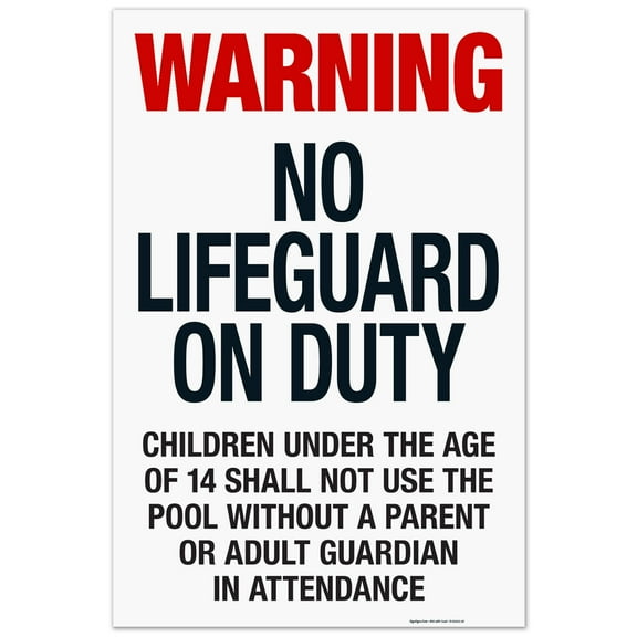 California No Lifeguard On Duty Sign, Complies With State Of California Pool Safety Code, 24x36 Corrugated Plastic