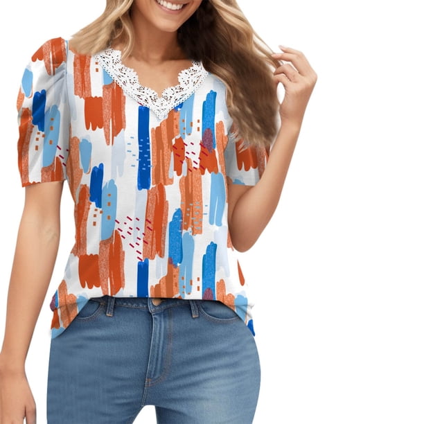 Gibobby Playera Corte clásico para MujerCamiseta manga corta esponjosa verano, camisetas informales con cuello y encaje, camisa Formal negocios(Gris,G)