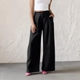 thumbnail image 2 of hoksml Women's High Waist Button Fly Wide Leg Linen Pants, Casual Cotton Blend Trousers with Pockets, 2 of 6