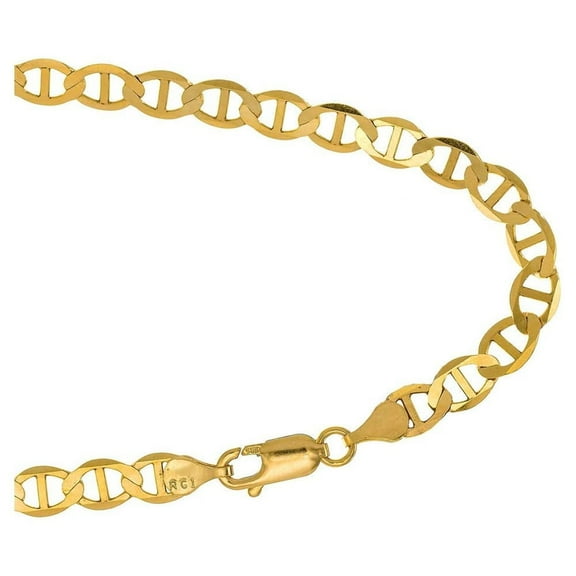 JewelStop 10k Solid Yellow Gold 4.5 mm Mariner Chain Petite Bracelet, Lobster Claw Clasp - 7"