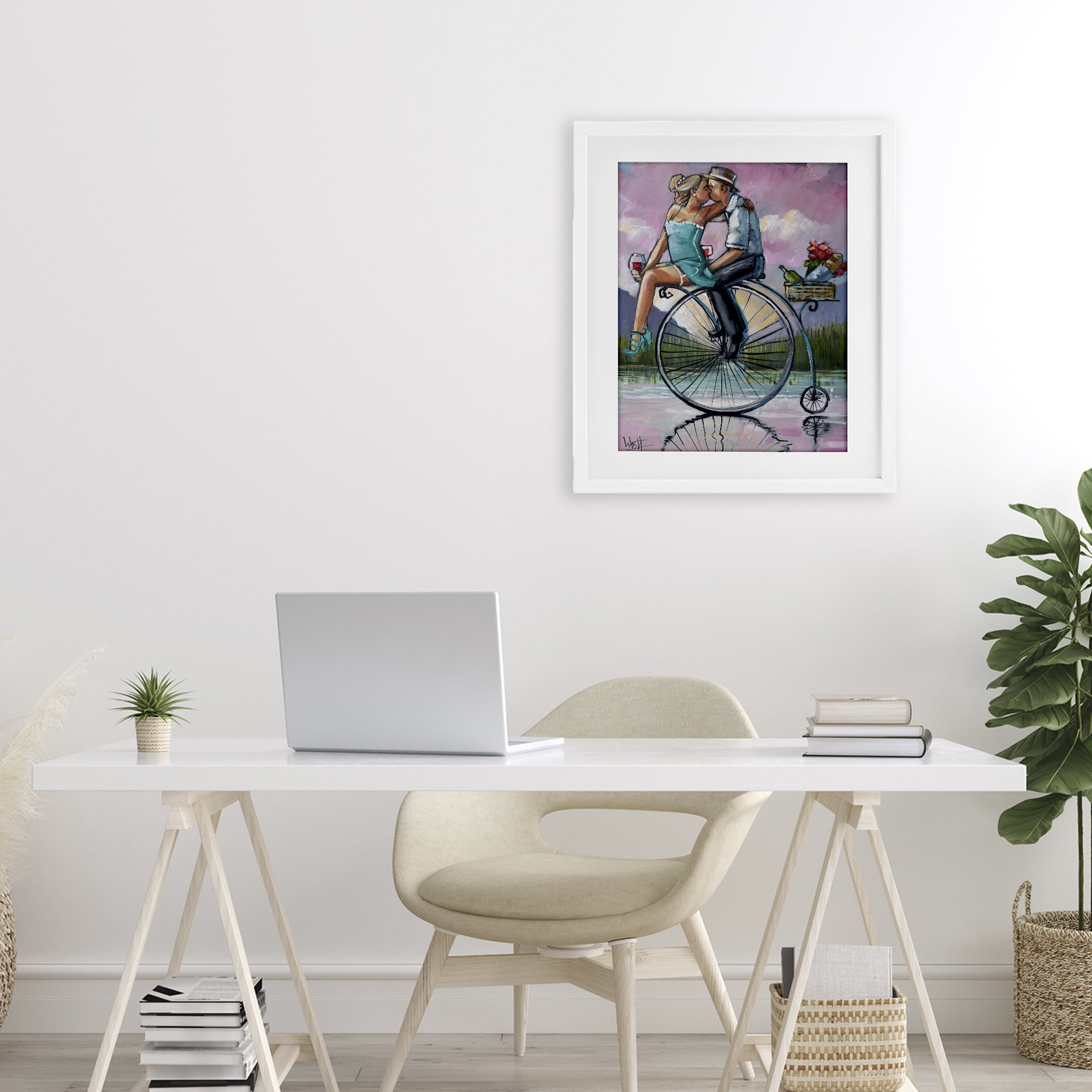 Stupell Industries Romantic Picnic on Bicycle White Framed Print Under Glass, design by Ronald West