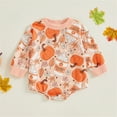 thumbnail image 2 of Mercatoo 𝐍ewborn Baby Halloween Pumpkin Romper Boys Girls Long Sleeve Crewneck Cute Jumpsuit Fall Winter Warm Bodysuit, 2 of 5