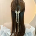 thumbnail image 3 of rygai Women Hair Clip Butterflies Shape Long Tassel Hollow Out Rhinestone Faux Pearl Hair Decoration Photograph Prop Anti-slip Bride Lady Hair Claw Hair Ties,Black, 3 of 7