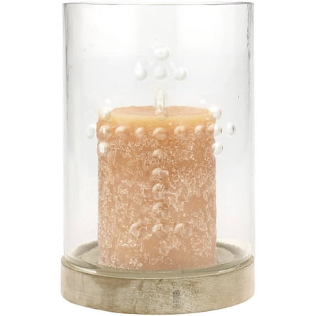 - Stonebriar Collection Clear Pressed Glass CROSS Detail Pillar Candle Holder with Wooden Base