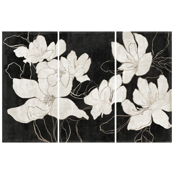 "Floral Elegance Trio" White Flower Frameless Free Floating Reverse Printed Tempered Glass Wall Art