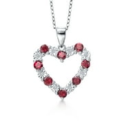 Gem Stone King 925 Sterling Silver Red Garnet and White Diamond Heart Shape Pendant Necklace For Women | 1.20 Cttw | Gemstone Birthstone | with 18 inch Silver Chain