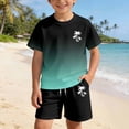 thumbnail image 4 of Ulitacool 9-10 Years Teen Girl'S Outfits Short Sleeve Gradient Print Crewneck Tops Lightweight Shorts Summer Sportwear Fashion Clothing Dark Green, 4 of 6