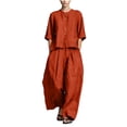 thumbnail image 2 of Cagogo Women's Plus Size 2 Piece Set Casual Round Neck Short Sleeve Tops Wide Leg Pants Loose Boho Summer Outfits Solid Cruise Matching Lounge Travel Clothes, Orange 5XL, 2 of 5