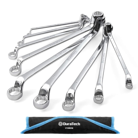 DURATECH Ensemble de Clés Décalées, Métrique, 9 Pcs, 6-23mm, 75 Degrés, Acier CR-V, Organisé en Pochette Roulante