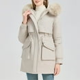 thumbnail image 2 of Breezora Women Hooded Drawstring Down Coat Windproof Lightweight Jacket With Two Pockets Long Sleeve Spring Outerwear L Size Beige, 2 of 9