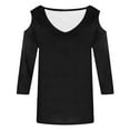 thumbnail image 4 of MIXUE Womens Summer Tops Solid Color V Neck Off Shoulder Short Sleeve Fashion Casual Shirts For Women Tee Shirts Activewear,Black,M, 4 of 5