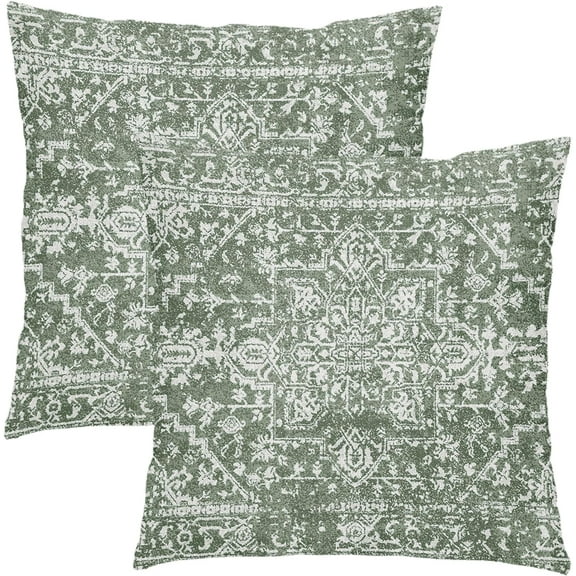 Sage Green Boho Throw Pillow Covers 18x18 Inch Bohemian Carpet Ethnic Pillow Cases Vintage Geographic Persian Rug Farmhouse Throw Pillows Set of 2 Home Decor for Room Porch Patio Couch Outdoor