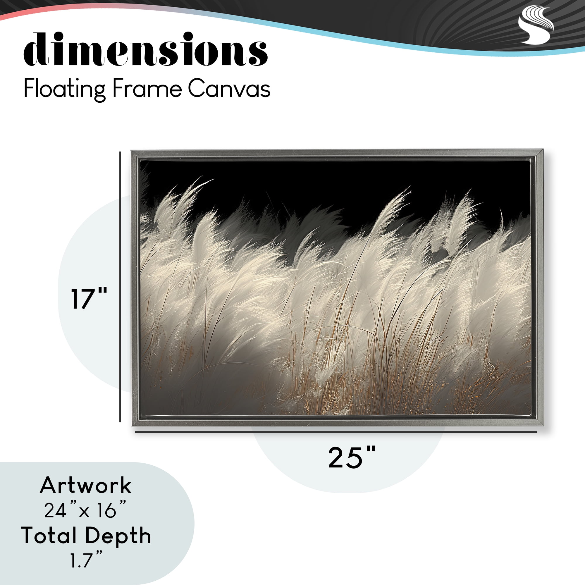 White Feathers Windblown Grasses Gray Framed Floater Canvas Wall Art, design by Decent Exposures