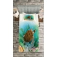thumbnail image 3 of Ambesonne Ocean Quilted Bedspread Set 2 Pcs, Sea Turtles Underwater, Twin Size, Green Brown, 3 of 3