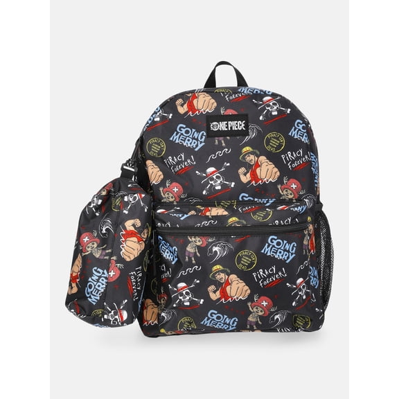 Netflix One Piece Unisex 17" Allover-Printed Backpack with Pencil Pouch, Black