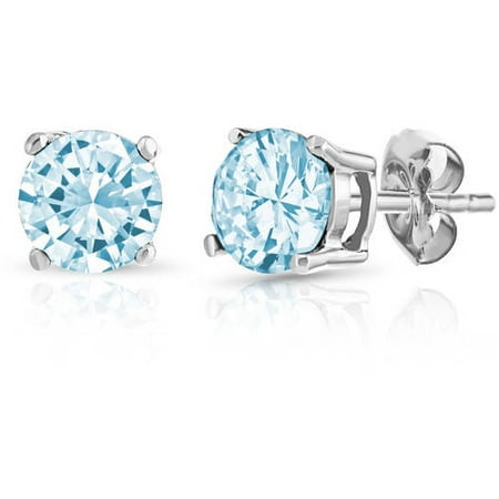 Citrine Crown Earrings - Round Blue Topaz Gemstone Sterling Silver Stud Earrings