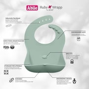 Abiie Ruby Wrapp Silicone Bibs for Babies with Front Pocket - Waterproof Bib - Stain Resistant - Silicone Toddler Bibs (Sage Green)