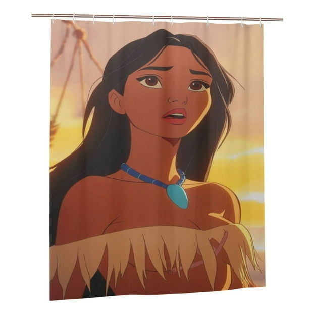Cortina de ducha Pocahontas, juego de cortinas de ducha con dibujos animados encantadores para niños, niñas, dormitorio universitario, baño, accesorios de decoración de bañera a prueba de agua con 12