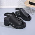 thumbnail image 4 of hoksml Women's Studded Cutout Block Heel Sandals Slingback PU Leather Casual Shoes Black Brown, 4 of 9