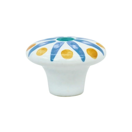 Blue Cabinet Knob - 25 Pack Boho Blossom: Blue Flower Cabinet Hardware Knob, 1-15/32 Inch Diameter