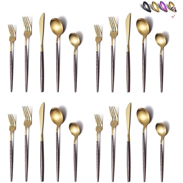 Just Houseware Silverware Sets 40 Pieces, Moon Surface Handle And Matte