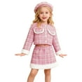 thumbnail image 3 of Krdevn Girls Plaid Two Piece Outfit with Matching Hat Classic Fall Winter Coat and Skirt Set Elegant Style,5-6 Years, 3 of 9