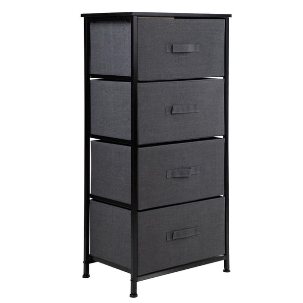 Cómoda Cajonera KingsHouse con 4 Cajones de Tela Estructura de Acero 92x30x40 cm Gris