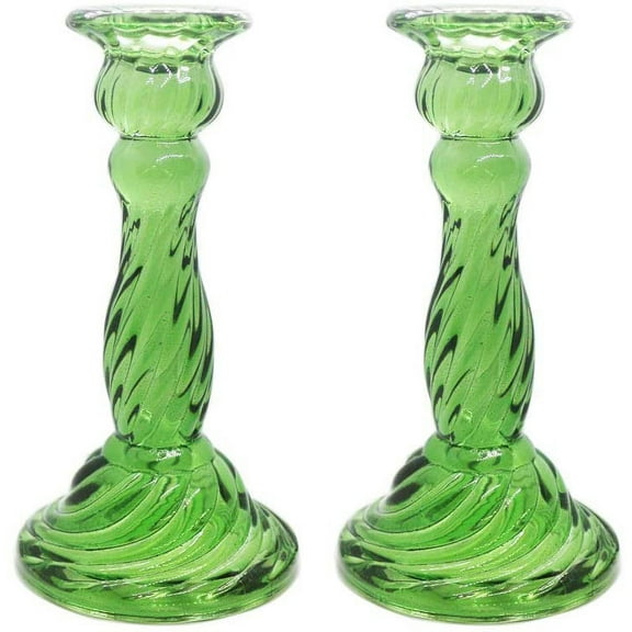QIAOIDEA Set of 2 Green Glass Candlesticks Candle Holders Taper Candleholder Centerpiece