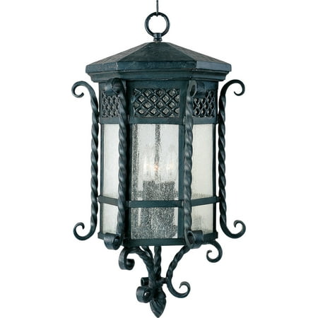 Iron Oxide Finish 3 Bulbs - Outdoor Pendant 3 Light Bulb Fixture With Country Forge Finish Forged Iron Material Candelabra Bulbs 13 inch 120 Watts