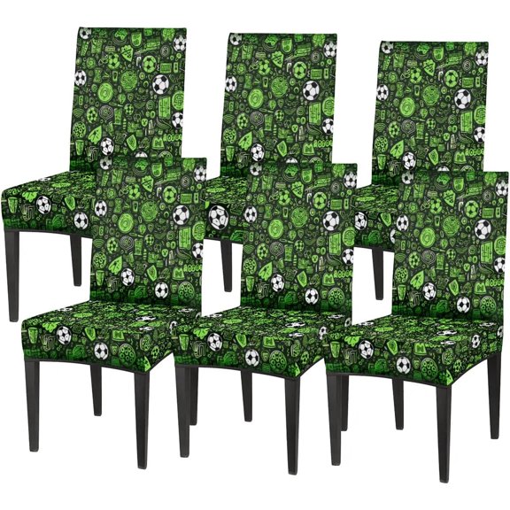 Green Football Pattern Chair Covers for Dining Room Set of 6, Washable Spandex Parsons Slipcovers, Removable Kitchen Chair Cover, Stretch Seat Protector for Home Party Hotel