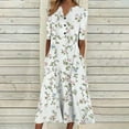 thumbnail image 2 of Feancey Floral Maxi Dresses for Women Button V Neck Shirt Dress Half Sleeve Casual Loose T-Shirt Dresses Summer Boho Beach Vacation Dress with Pockets White M, 2 of 6