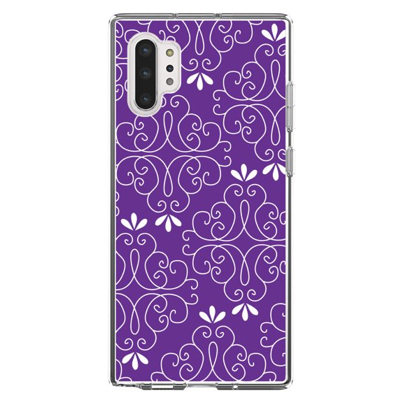 DistinctInk Clear Shockproof Hybrid Case for Galaxy Note 10 PLUS (6.8" Screen) - TPU Bumper, Acrylic Back, Tempered Glass Screen Protector - Purple White Floral