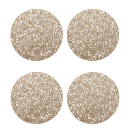 

4Pcs Round Placemats Restaurant Hollow PVC Decoration Meal Mat-Golden
