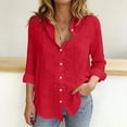 thumbnail image 2 of Womens Button Down Cotton Linen Shirts V Neck Long Sleeve Casual Tops Lightweight Loose Fit Vacation Blouse with Pocket, 2 of 5