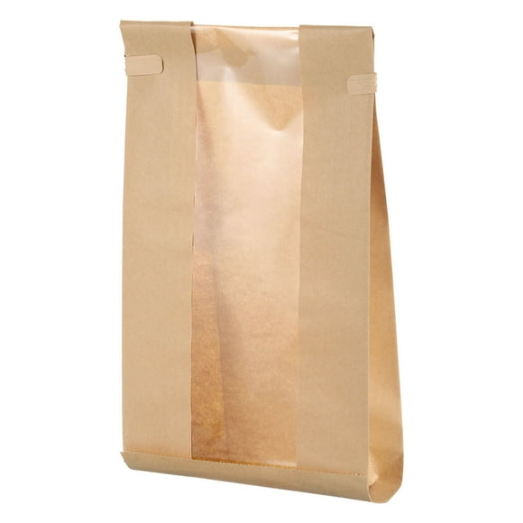 Unique Bargains 100pcs Bakery Bags with Window, Tin Tie Tab Lock Bags, Kraft Paper Bags for Cookies (Brown 9.3x4.7inch)