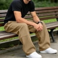 thumbnail image 5 of WIZUTIZ Men's Casual Drawstring Pants Elastic Waist Solid Color Relaxed Fit Polyester Straight Leg Pocket Trousers, 5 of 6
